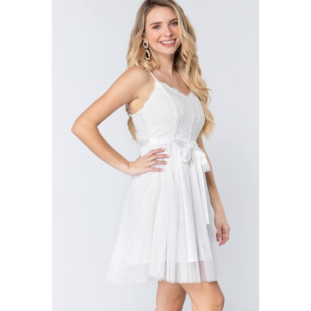 Lace Stiff Meshed Cami Mini Dress - Picture 3 of 7